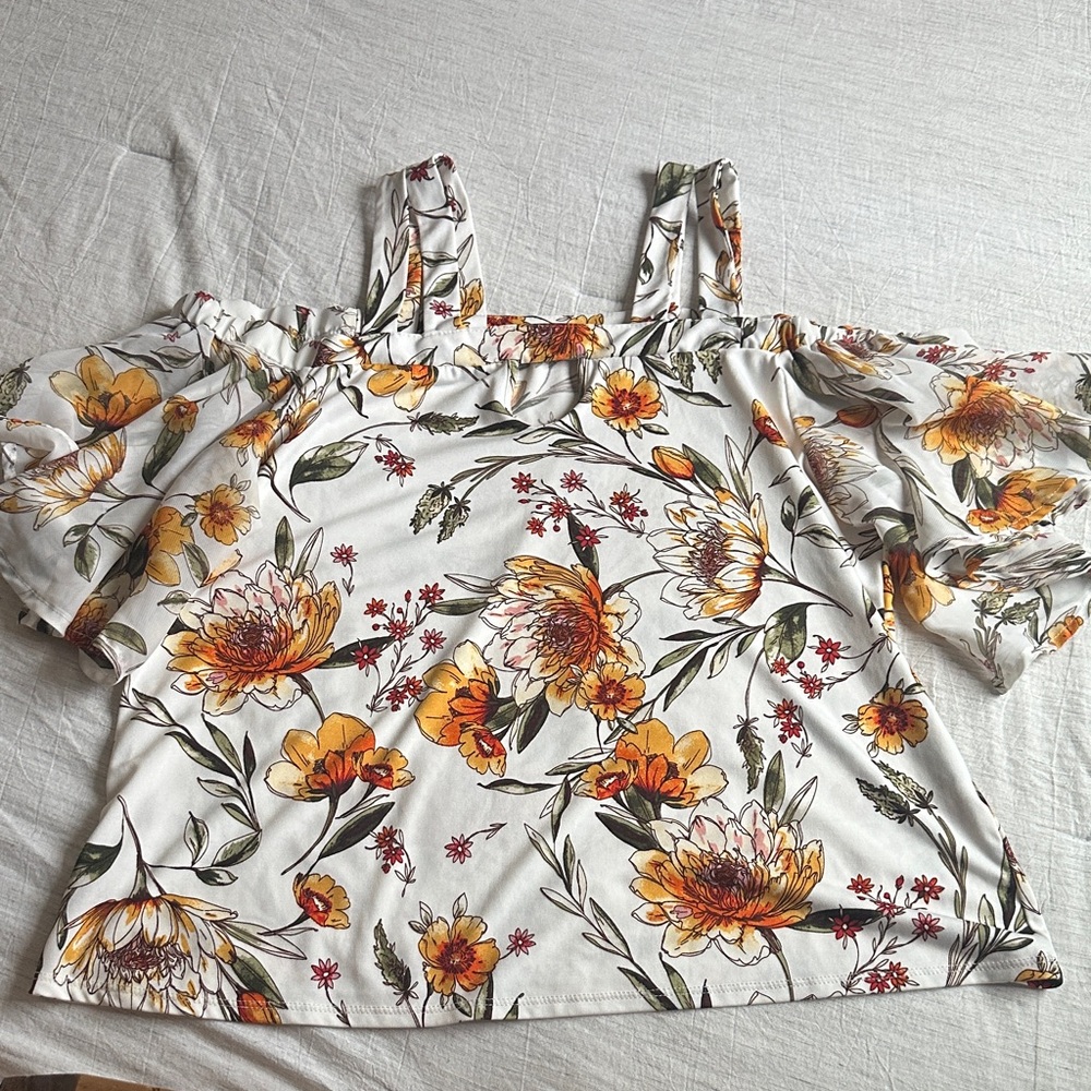 Perseption Concept Floral Off-Shoulder Blouse - Cream and Orange Size XL - Picture 1 of 7